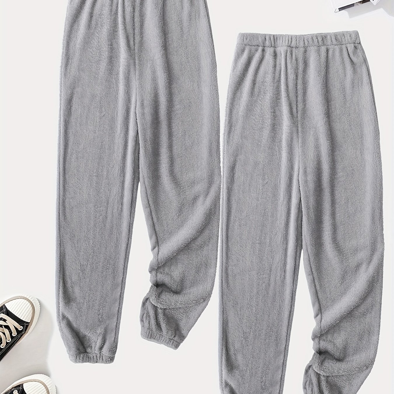 TEMU Plus Size, 2pcs Women's Plus Size Winter Pants - Elastic Waist Trousers With Soft Comfortable Trousers, Solid Color Casual Lounge Pants Suitable
