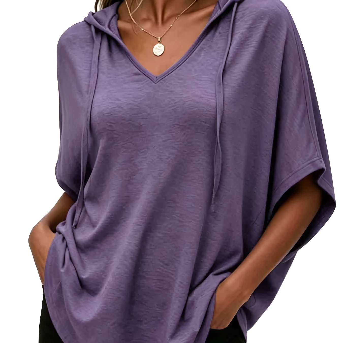 TEMU Plus Size, Spring/summer Plus Size Women's Top T-shirt, Solid Color Fashionable And Elegant Hooded T-shirt For Women