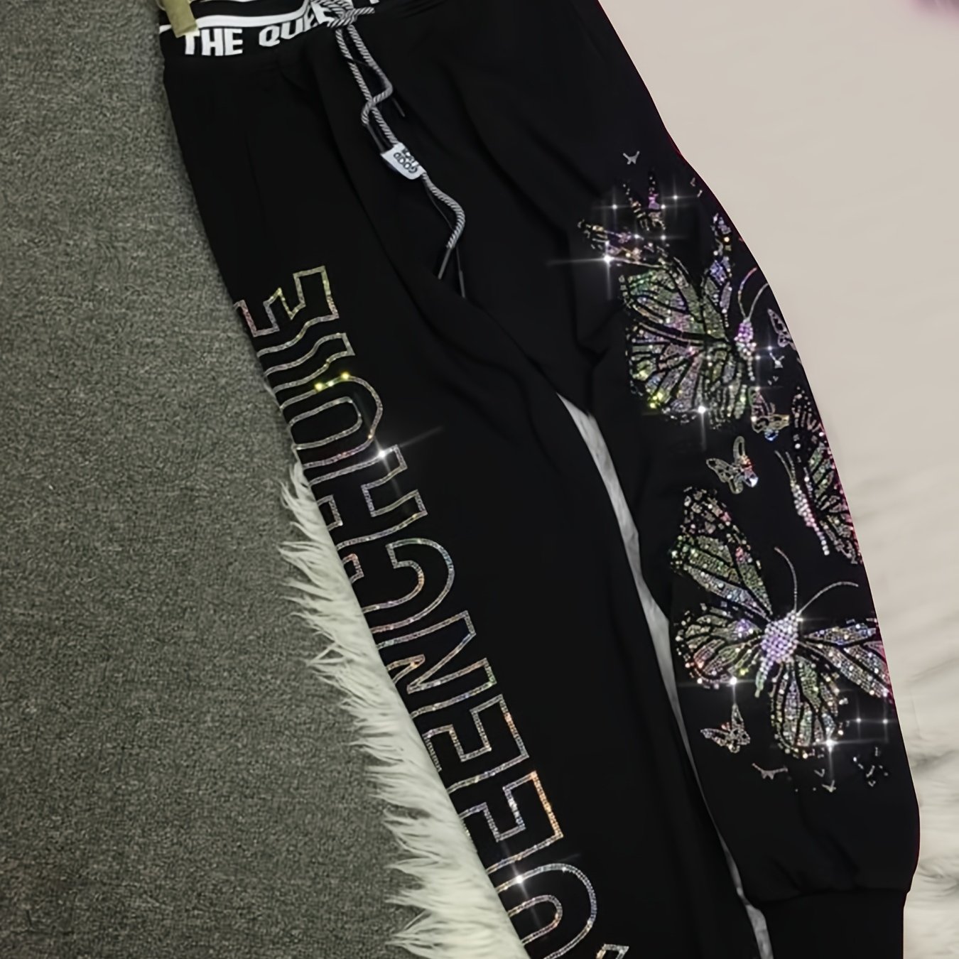 Women's Plus Size Rhinestone Joggers - Soft, Breathable & Comfy With Drawstring Waist And