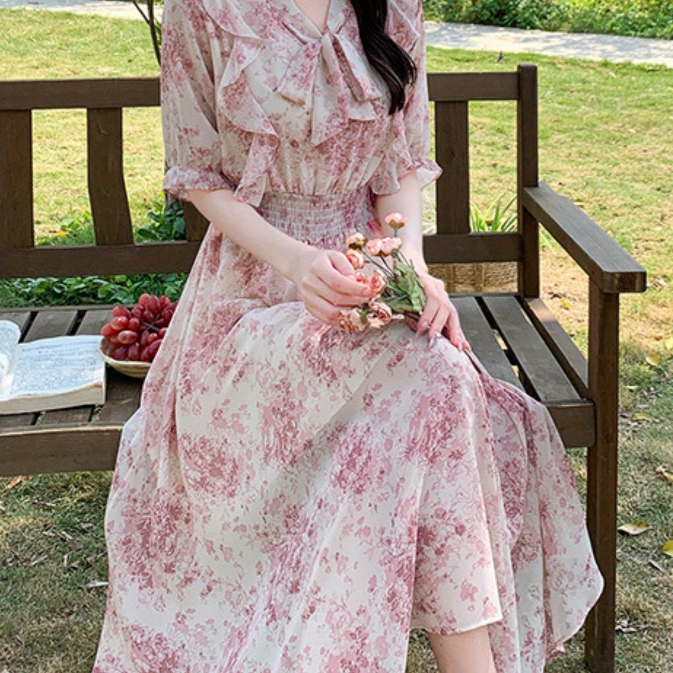 TEMU 【商品名】レディース ワンピース, ロングスカート, かわいい, カジュアル, 花柄, お出かけ, ワンピース, レディース, 春夏