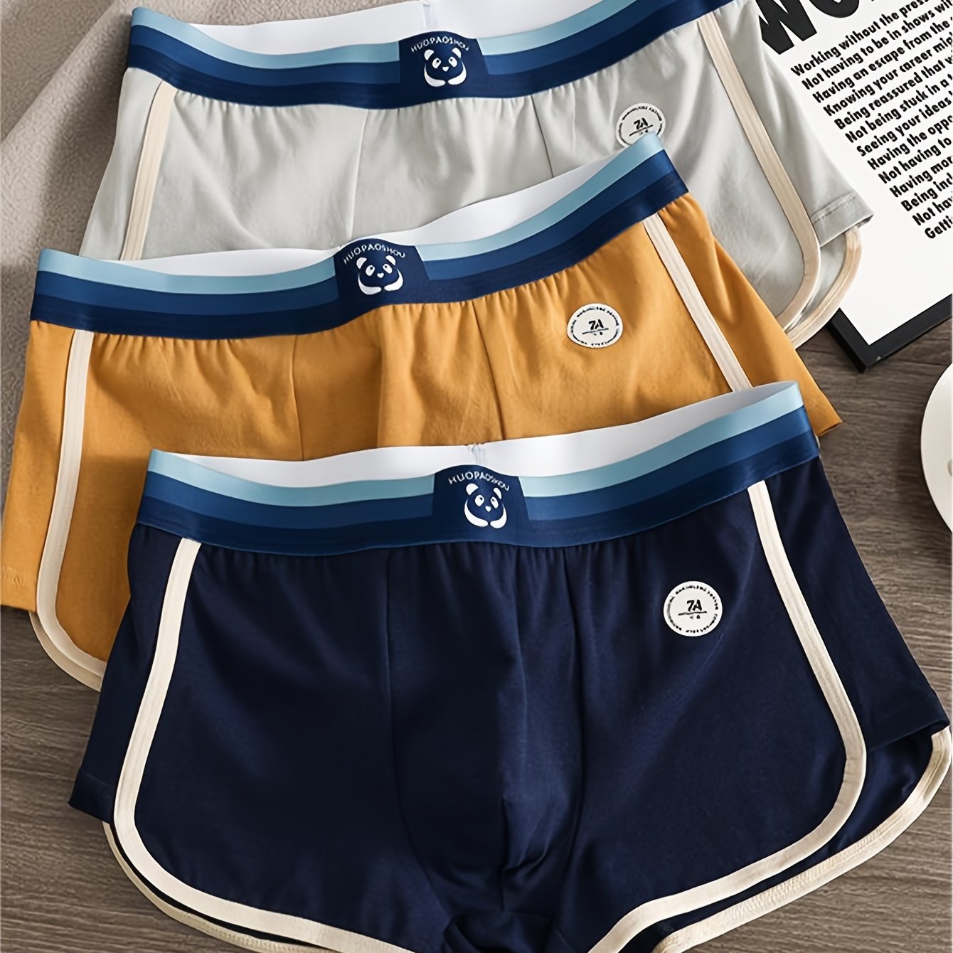 Image of 3pcs-mixed Color Men's Athletic Square Briefs Men's Mid-low Waist Comfortable Underwear Cartoon Contrast Trim Square Pants