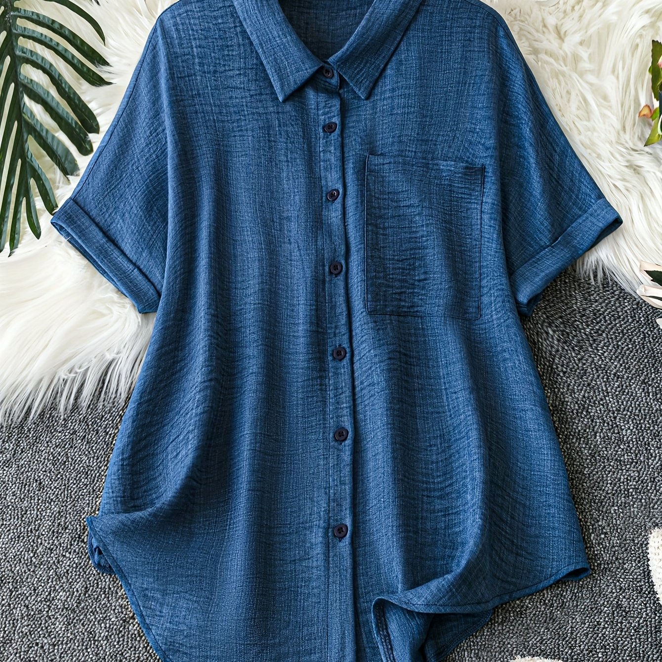 E-shop Plus Size - Plus Size - 2026 Neues Damenhemd in großen Größen, Französisches Retro-Textur Kurzarmhemd und locker sitzendes Hemd für Freizeit,