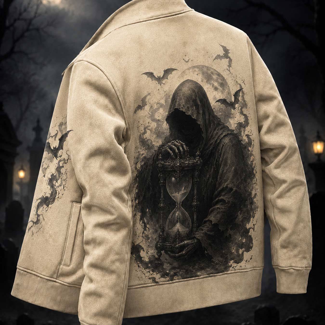 Image of 2026 Halloween Men's Reaper Hourglass Zip Hoodie Gothic Streetwear For Halloween Parties Casual And Edgy Look, Plus Size