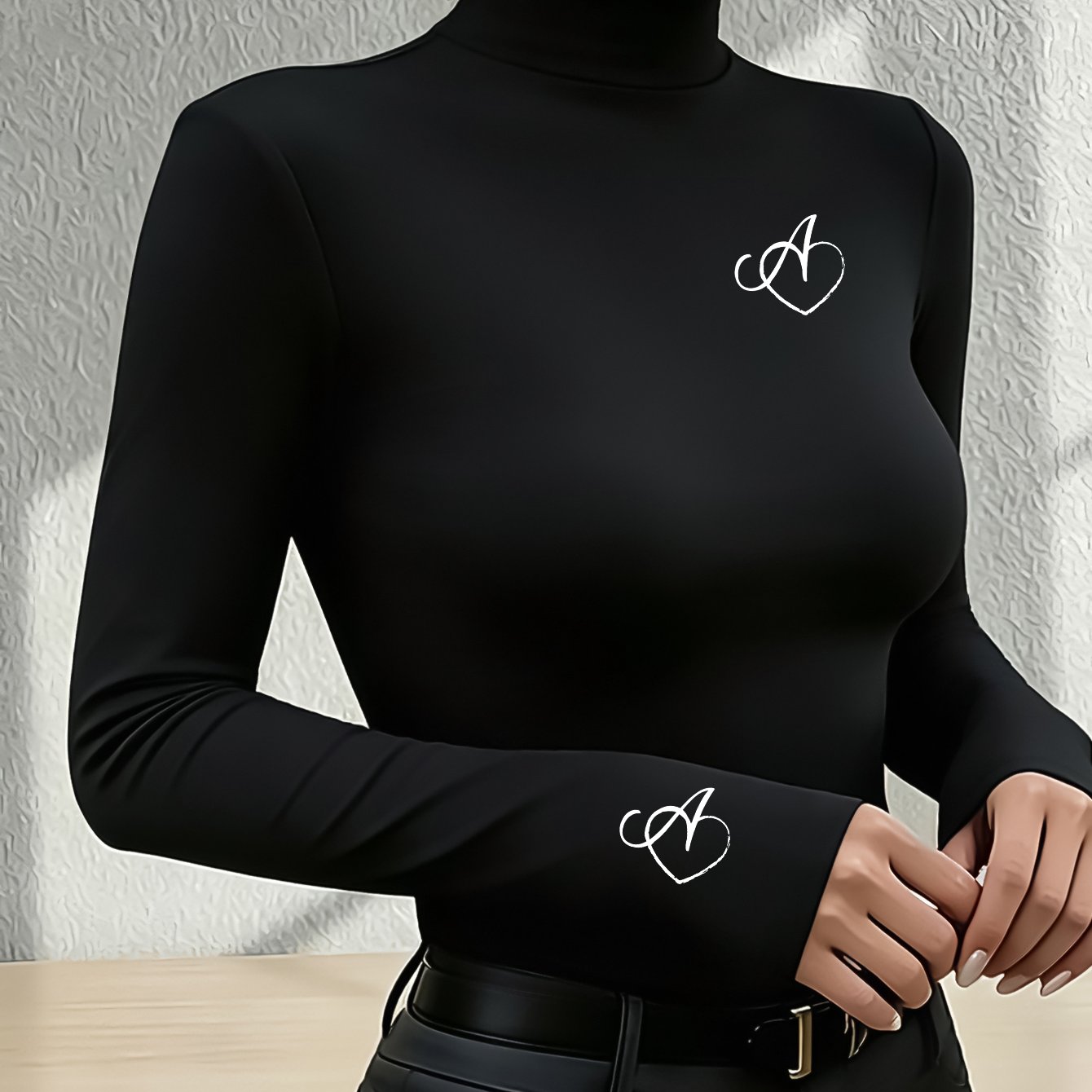 TEMU Women's Easy Trendy Warm Long Sleeve Half Turtleneck Top, Printed Pattern Casual Long Sleeve Shirt, Fashionable Elegant Slim Fit Layering Long