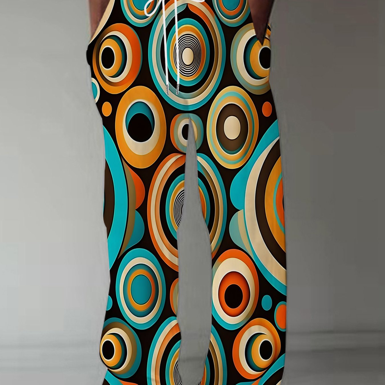 TEMU 2025 New European And Pants, Round Vintage Color Block Straight-leg Casual Trousers, Unisex, Graphic Print, Daily, Spring Autumn, Drawstring,