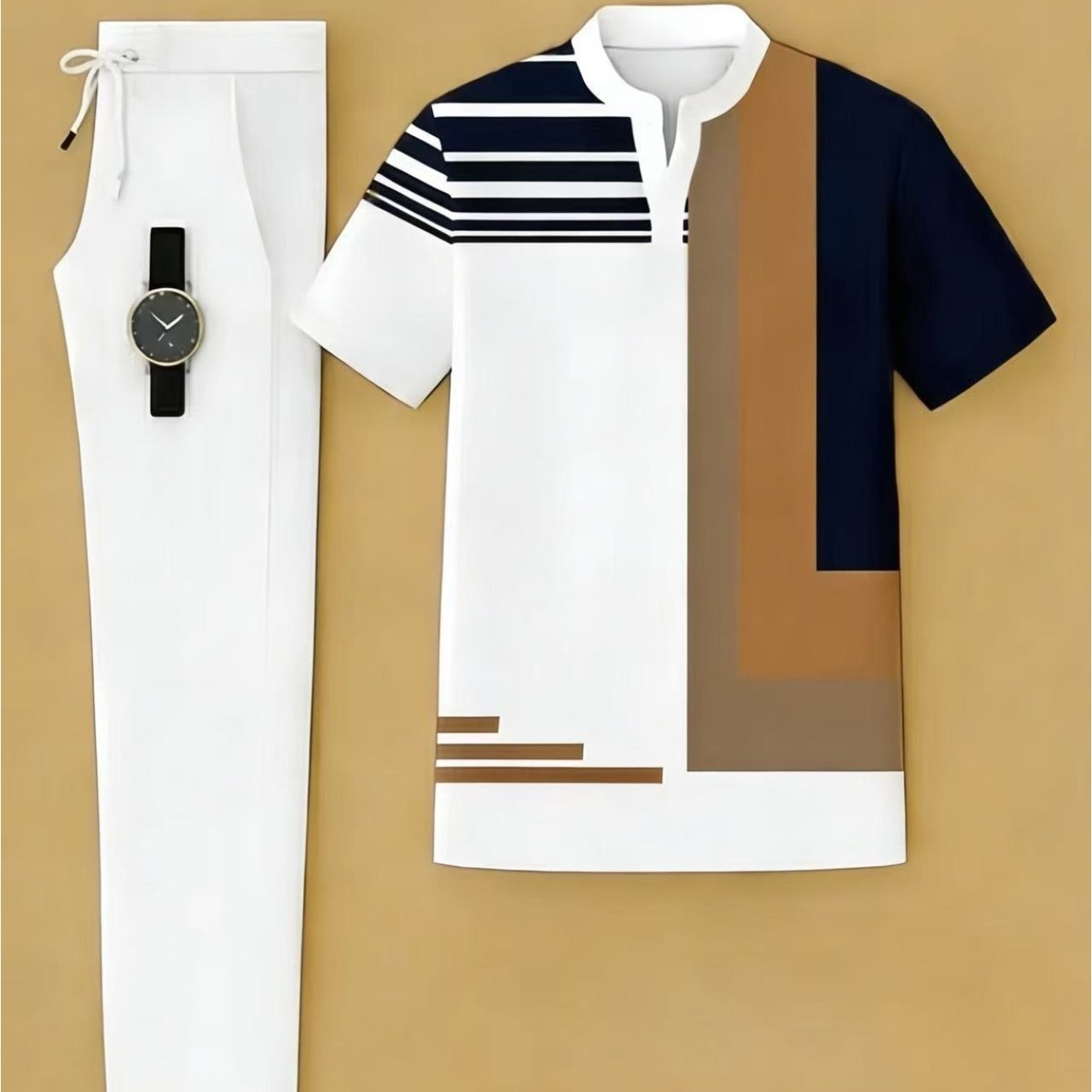 TEMU Completo casual da 2 pezzi, con maglia a maniche corte con scollo stampa a e pantaloni sportivi, disponibile in pi羅 colori e taglie, 癡 regalo
