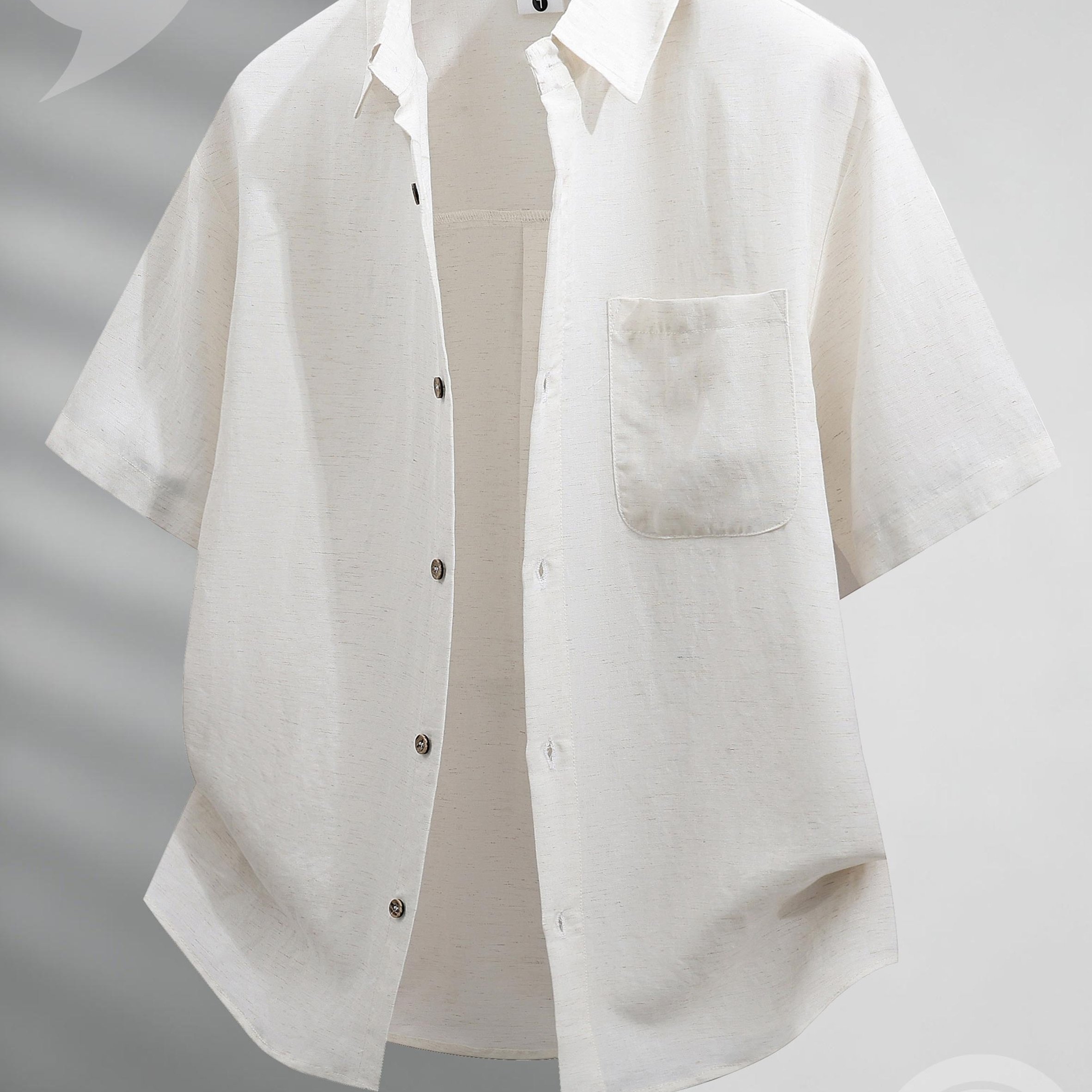 TEMU Plus Size Men's Cooling Shirt, 0xl-5xl Summer Breathable Quick-dry Short Sleeve Lapel Shirt, Plus Size Linen-textured Shirt, Men's Summer Loose