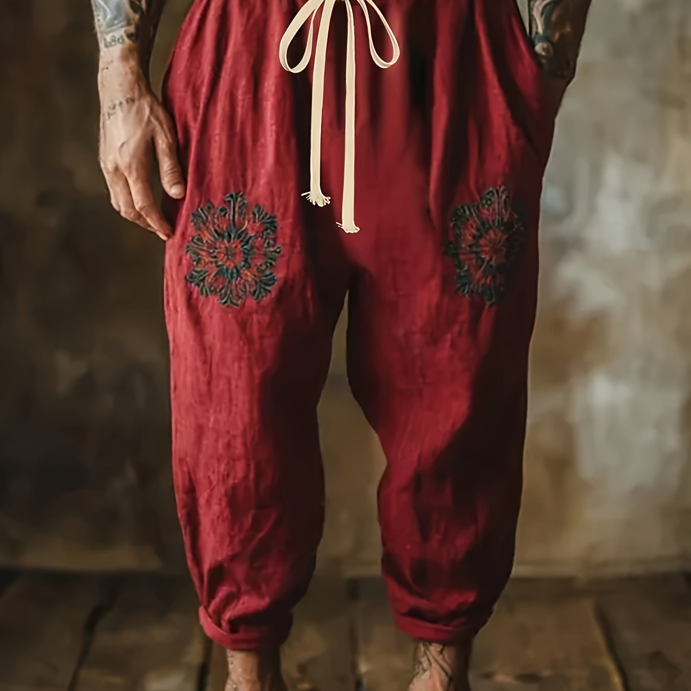 Image of Men's Trousers, Summer Pants, Elastic Waist, Floral Pattern, Comfortable And Breathable Outdoor Leisure Vacation Wear, Fashionable