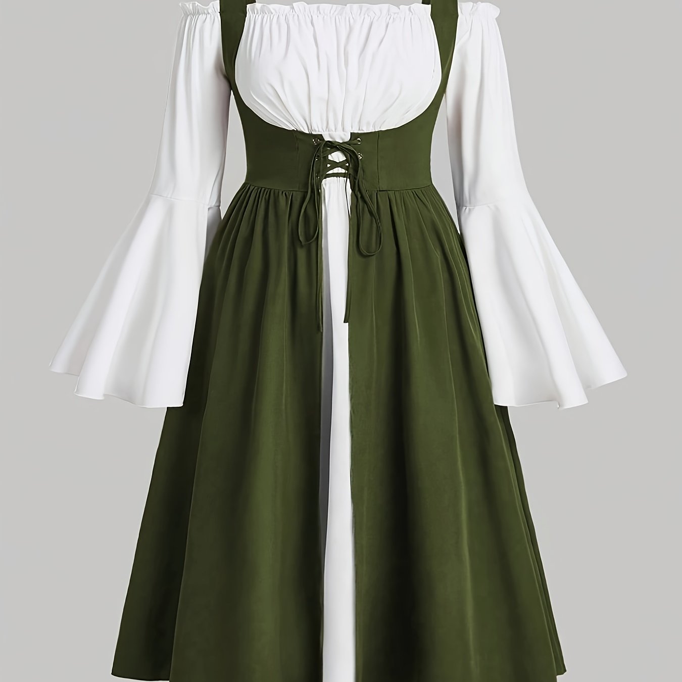 Plus Size - Plus Size - Plus Size Women's Off-the-shoulder Flared Sleeve Pleated And 2-in-1 Dress, Long Women's Outfit