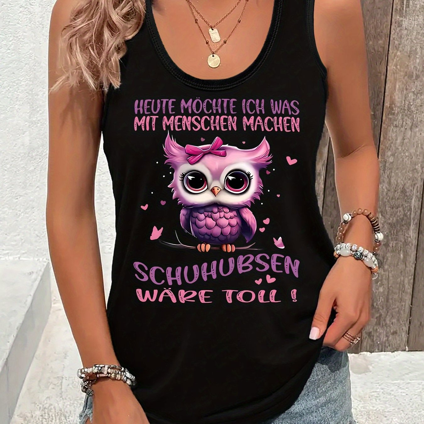 E-shop Plus Size, Plus Size Mode Damen Weste, Letter Print Muster, Ärmellose Weste, Ideal für Frühling Sommer, Atmungsaktiv Hautfreundlich; Vielseitig;