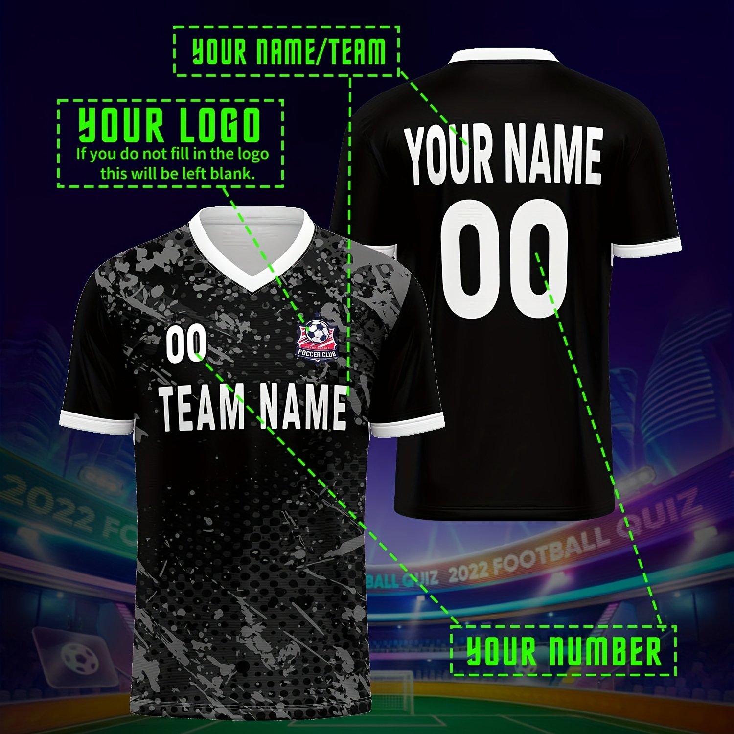 TEMU V-neck Soccer Sportswear, , Personalized Custom Name, Number And Logo, Suitable For Summer Parties