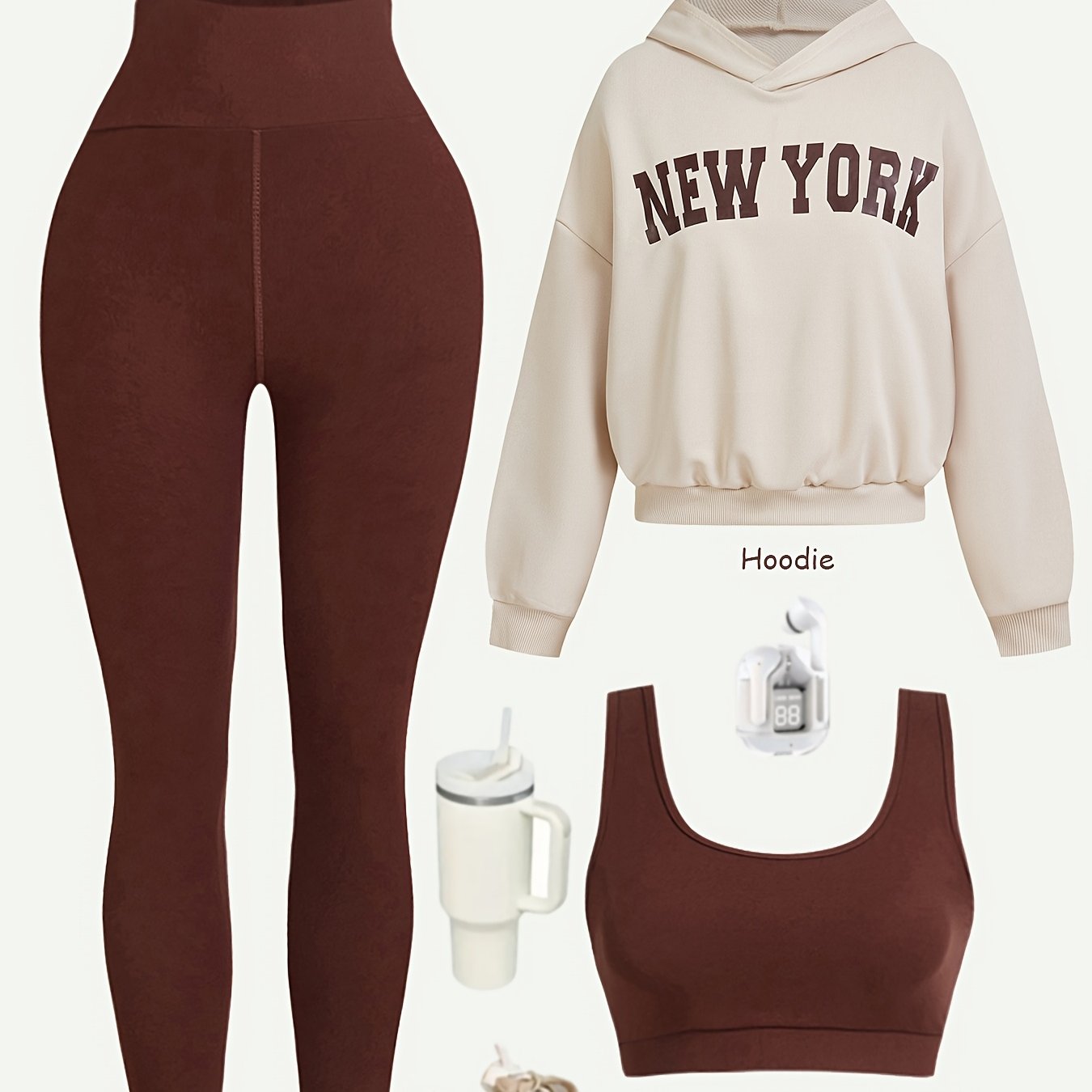 Image of Women's Letter Print Loose Fit Sweatshirt, Bra And Leggings Fitness Athletic 3pcs Set