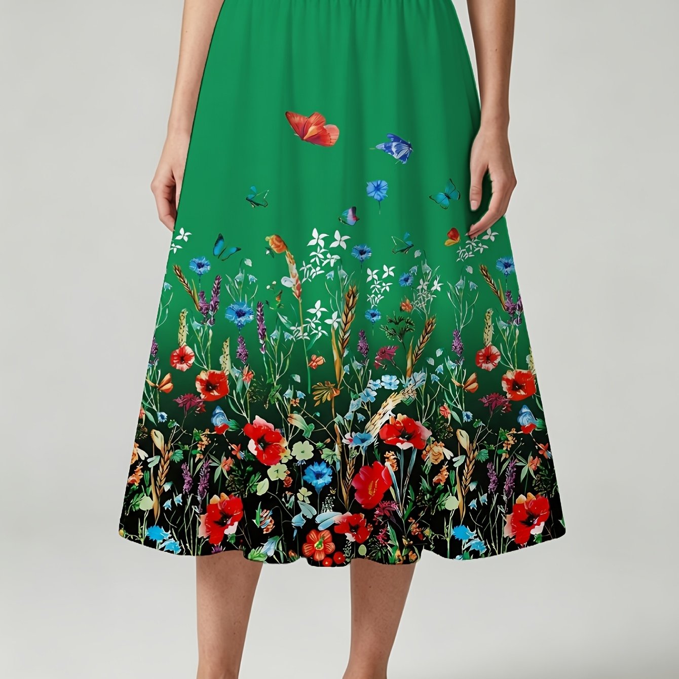 TEMU Spring Summer Elastic Waist Half Skirt Flower Flared Skirt