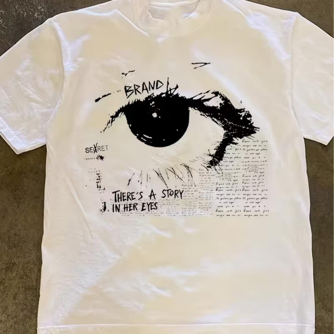 TEMU "'s A Her Eyes" Dark Graffiti Print T-shirt, Casual Short Sleeve