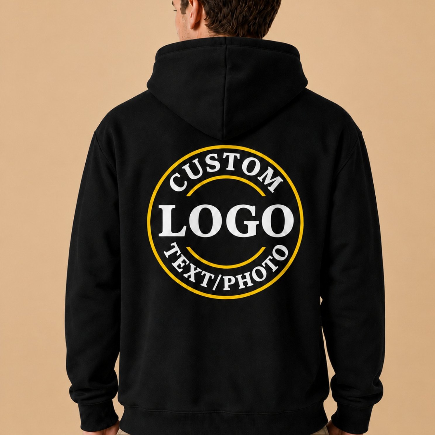 Image of Customizable Men' Knit Hoodie, Custom Logo Photo Text Print On Back For Company Team & Couple Matching, Soft Comfortable Knit Construction Trendy Sweatshirt For Daily Casual Wear Sports, Design Your