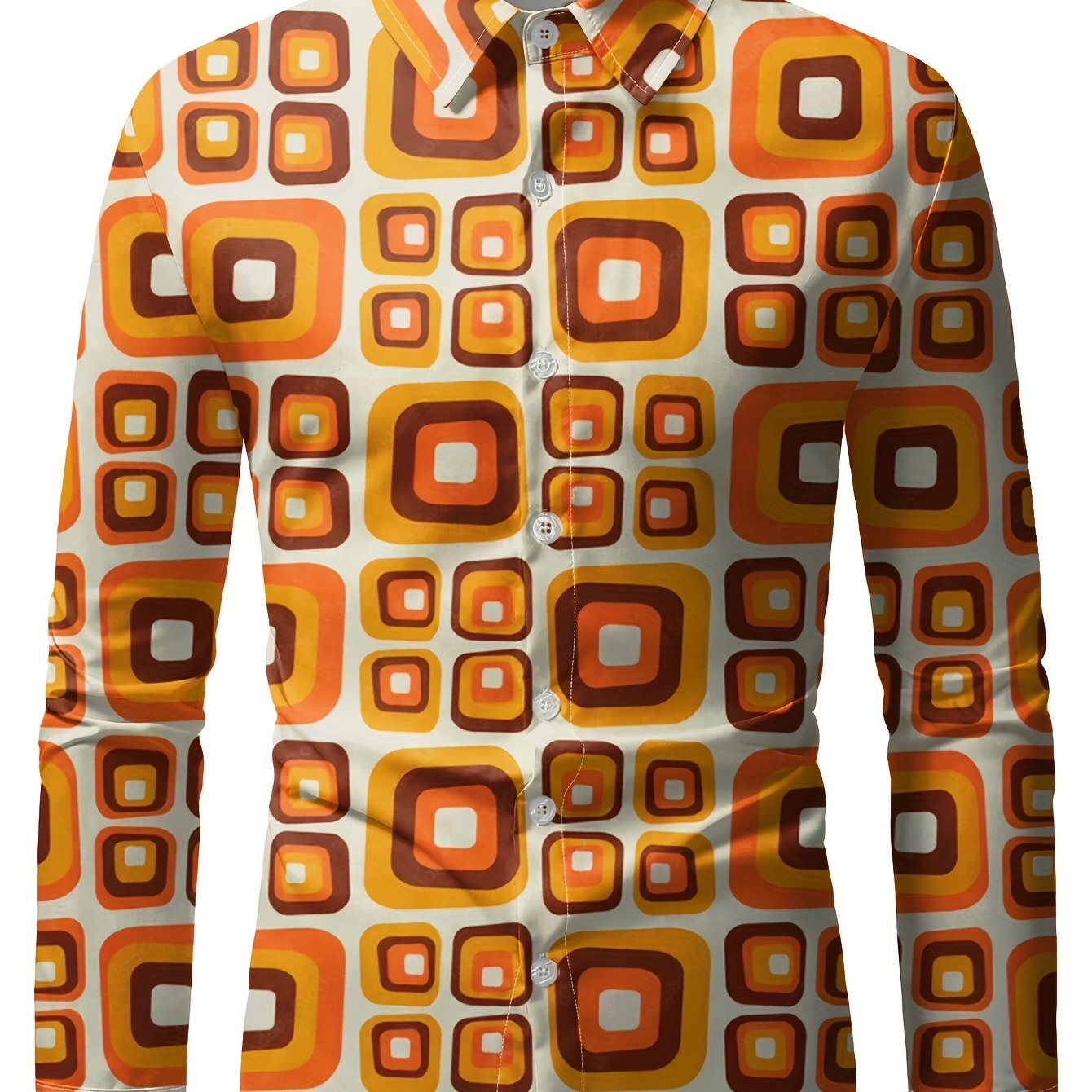 E-shop Herren 70er Jahre Disco-Party-Shirt mit Vintage-Kragen Knopfleiste, Ganzkörper-Retro-Print – Lockere Passform für 70er-Jahre-Themenkostüm,