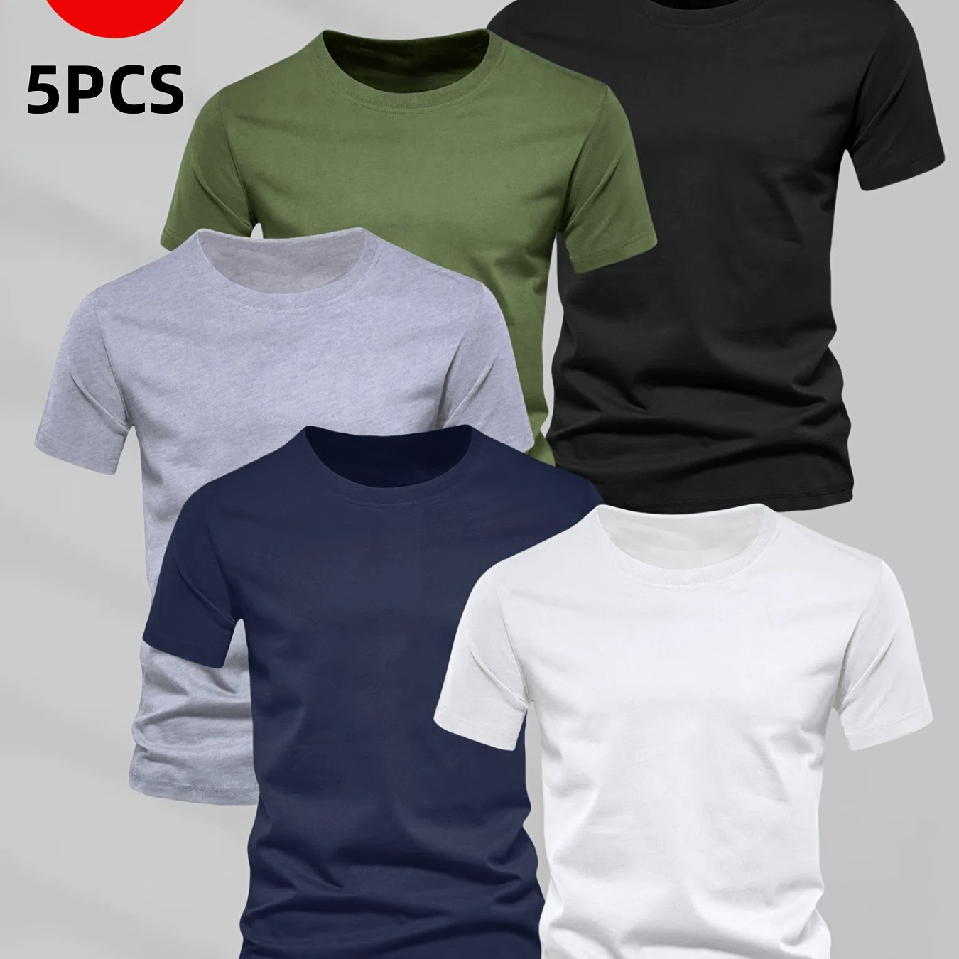 Image of 5pcs Mixed Color Short Sleeve T-shirt Set, Breathable And Sweat-absorbent. Basic Round Neck Short Sleeve Base Layer, Worn As A Base Layer Or On Its Own. Who A Loose Fit Are Advised To