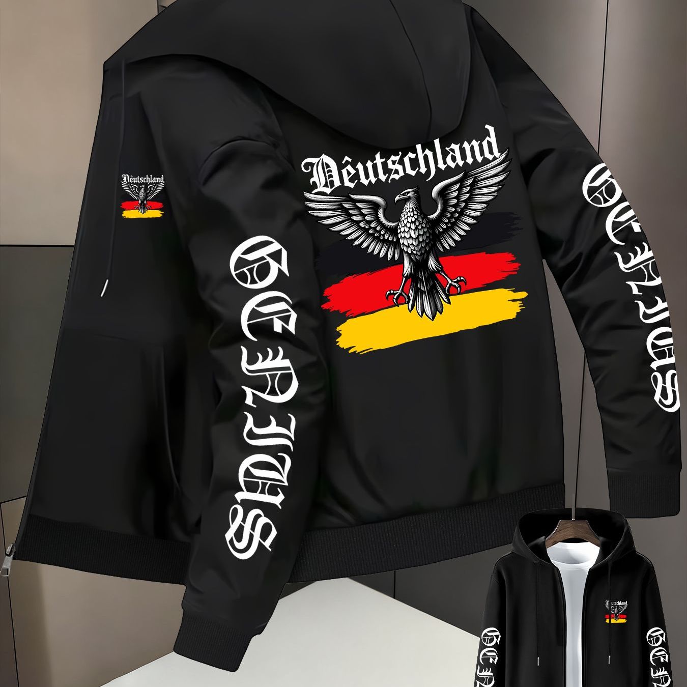 E-shop Herren Trendige Frühjahr/Herbst Kapuzenjacke, Adler-Muster Business Baseballjacke, Vielseitige Jacke Mantel, Kapuzenjacke