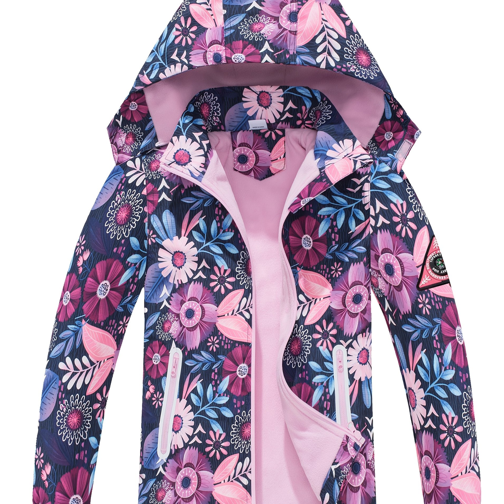Image of Random Flower Print Jacket, Outdoor Sports Jacket, Detachable Hood, Lightweight Fleece Lining, Spring And Autumn Styles Equipped With Anti And Compass
