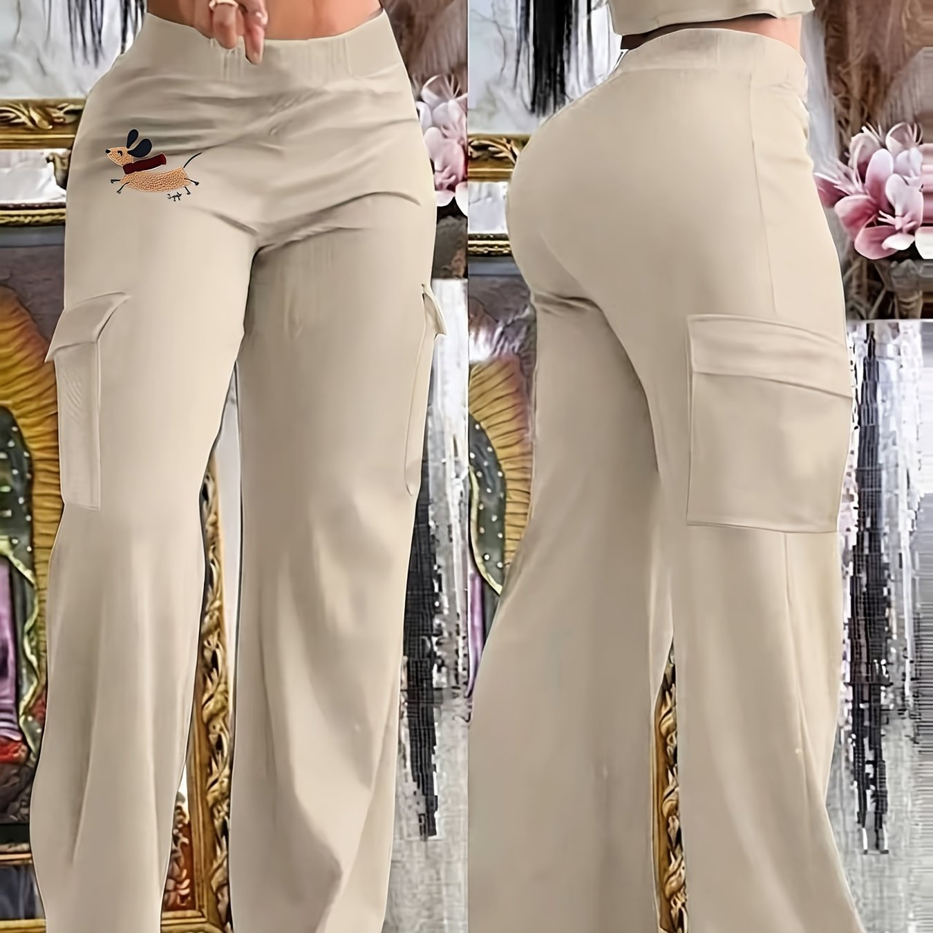 TEMU Women's Fashion Geometric Pattern Casual Long Pants