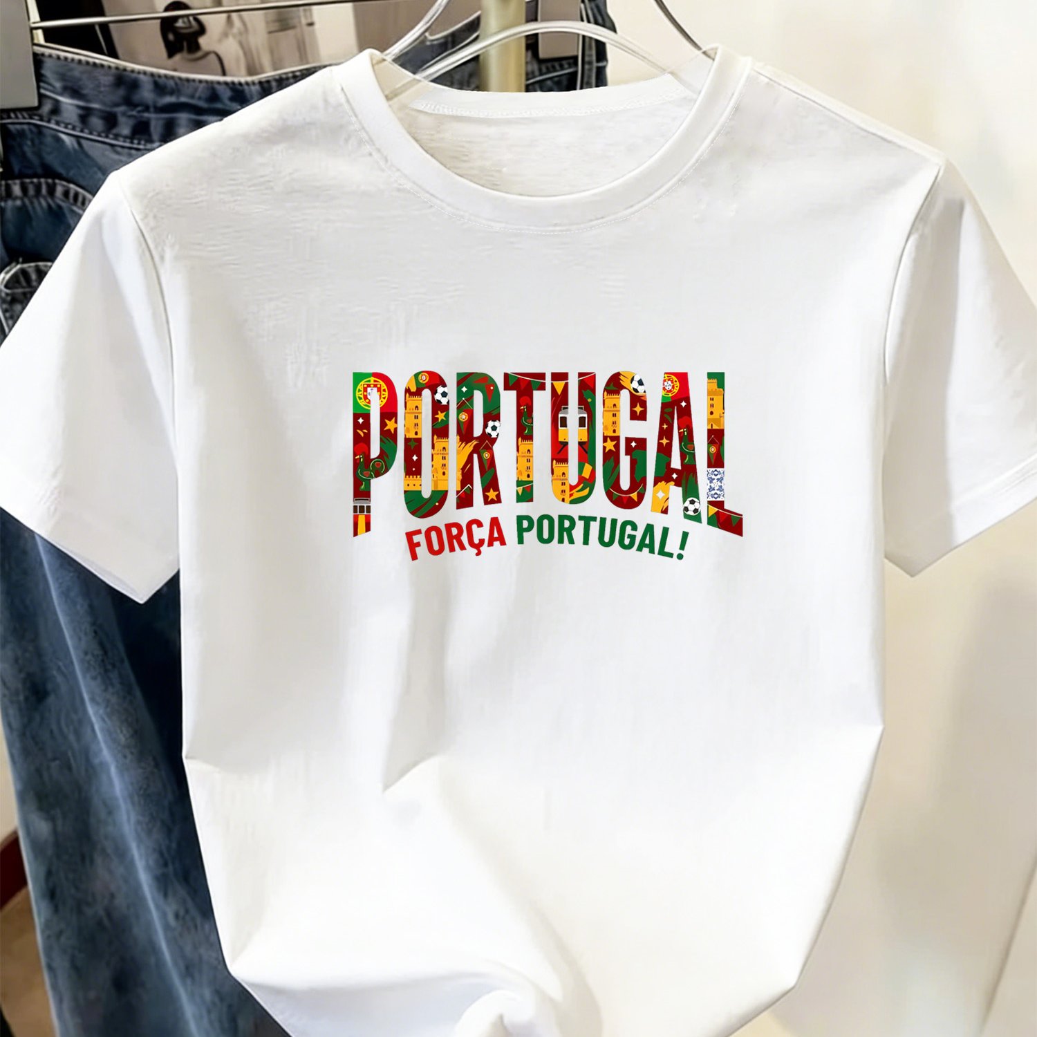 TEMU Women's Football Fan T-shirt, Football Support Shirt For The 2026 Football Season, Featuring A "portugal" Design With Portuguese Elements, With