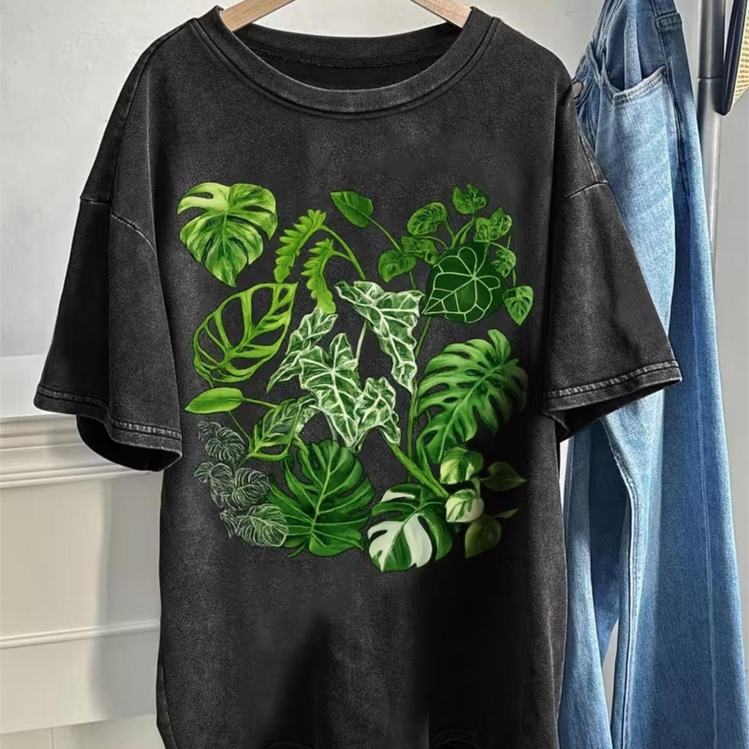 TEMU Women's Vintage Breathable Short Sleeve T-shirt - Minimalist Round Neck Top With Animal & Letter Prints Suitable For Festivals, Parties, Casual
