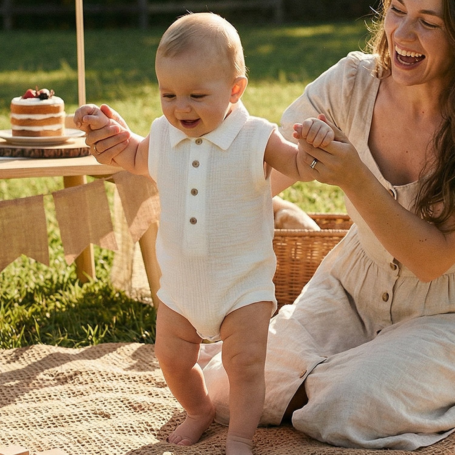 Baby Sleeveless Turn-Collar Button Closure Solid Summer Bodysuit