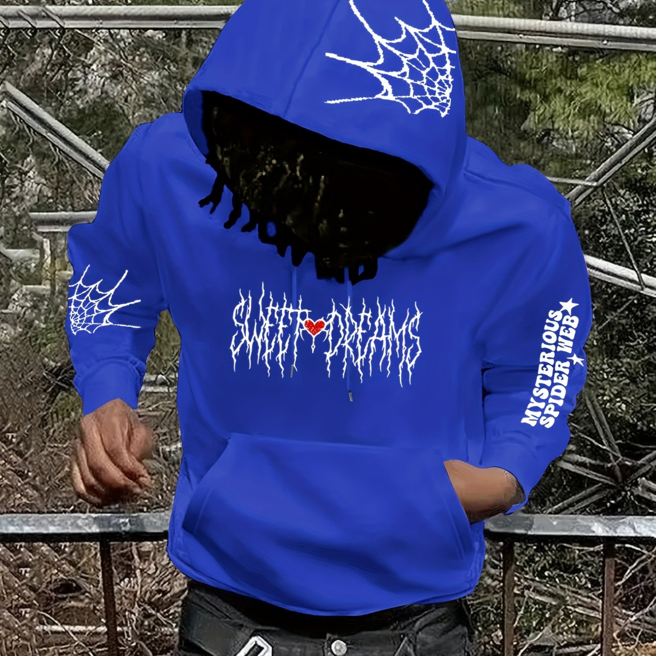 TEMU Spider Web Letter Y2k Print Men's Hooded Fleece Sweatshirt Men's Women's Round Neck Hoodie Sweatshirt Autumn Winter Long Sleeve Jacket Unisex