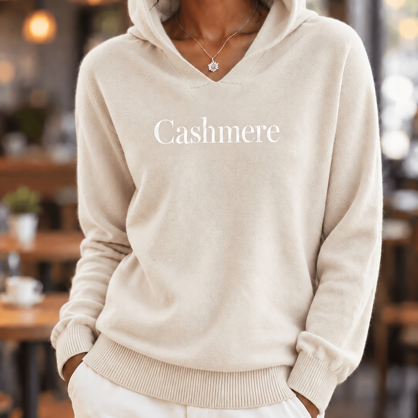 TEMU Women's Cashmere Hooded Long-sleeve Sweater | Women's Relaxed-fit Basic Pullover, Ideal For Casual Wear, Office, Layering, And Autumn/winter