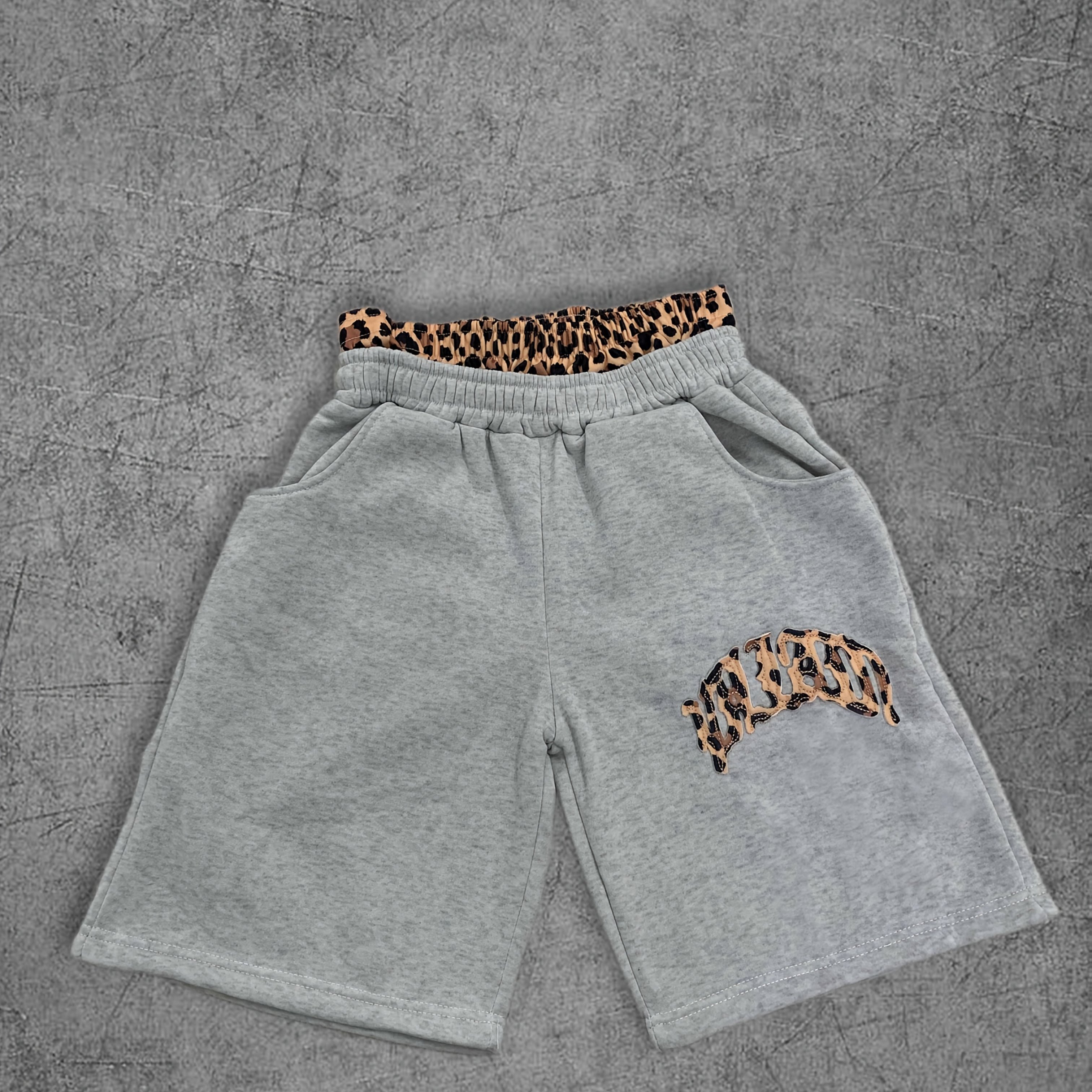 Y2k Lined With Leopard Print Letters Embroidered Patch Street Casual Shorts For Men And Women