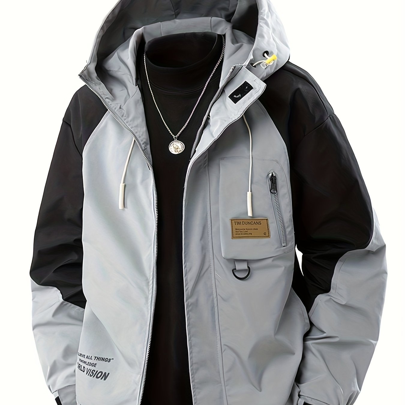 Plus Size Windbreaker Jacket Men Spring Autumn New Outdoor Cargo Jacket Large Size Color-block Hooded Coat