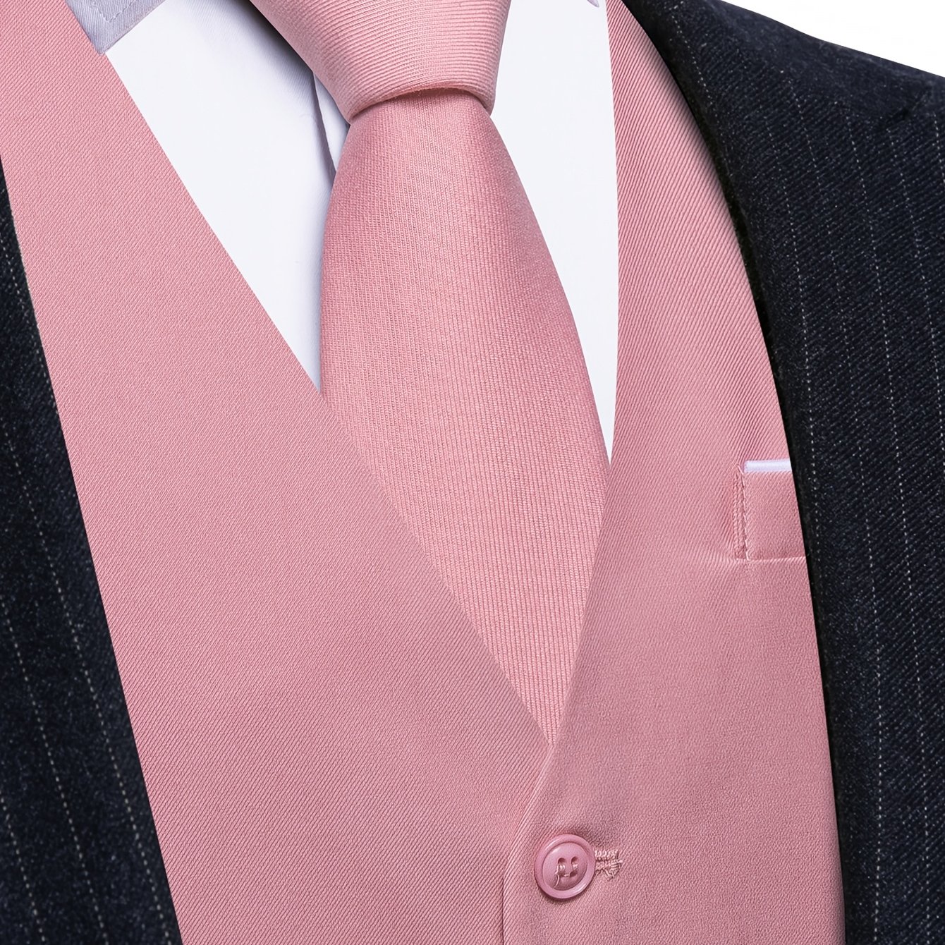 Men Solid Pink Vest Formal Waistcoat Slim Fit Wedding Party Suit Vest Tie Set