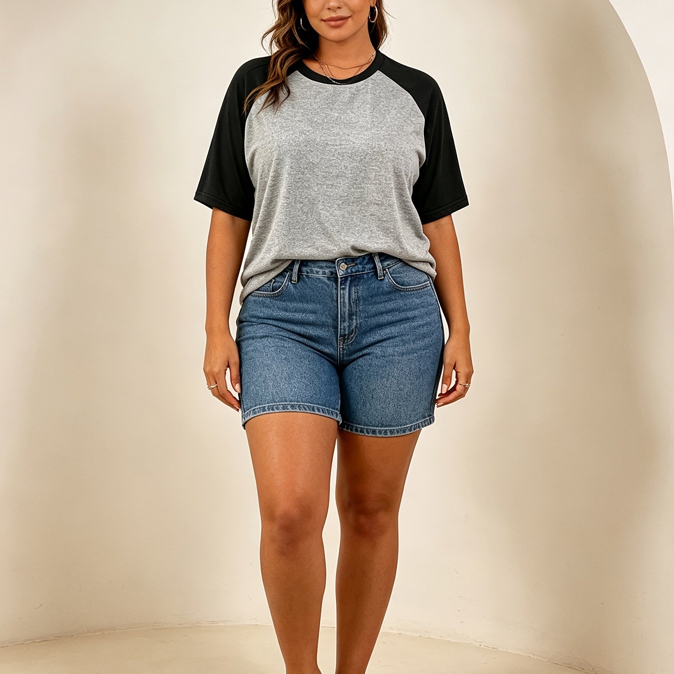 TEMU 1pc Women's Summer Contrast Color Cut-out Sleeve Short Sleeve Lazy Style Loose Plus Size Round Neck T-shirt