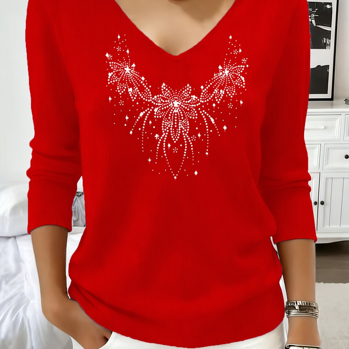 TEMU Ce pull tendance à manches longues et col en V pour femme est idéal pour , l'été et . Il est de et offre une coupe confortable et polyvalente.