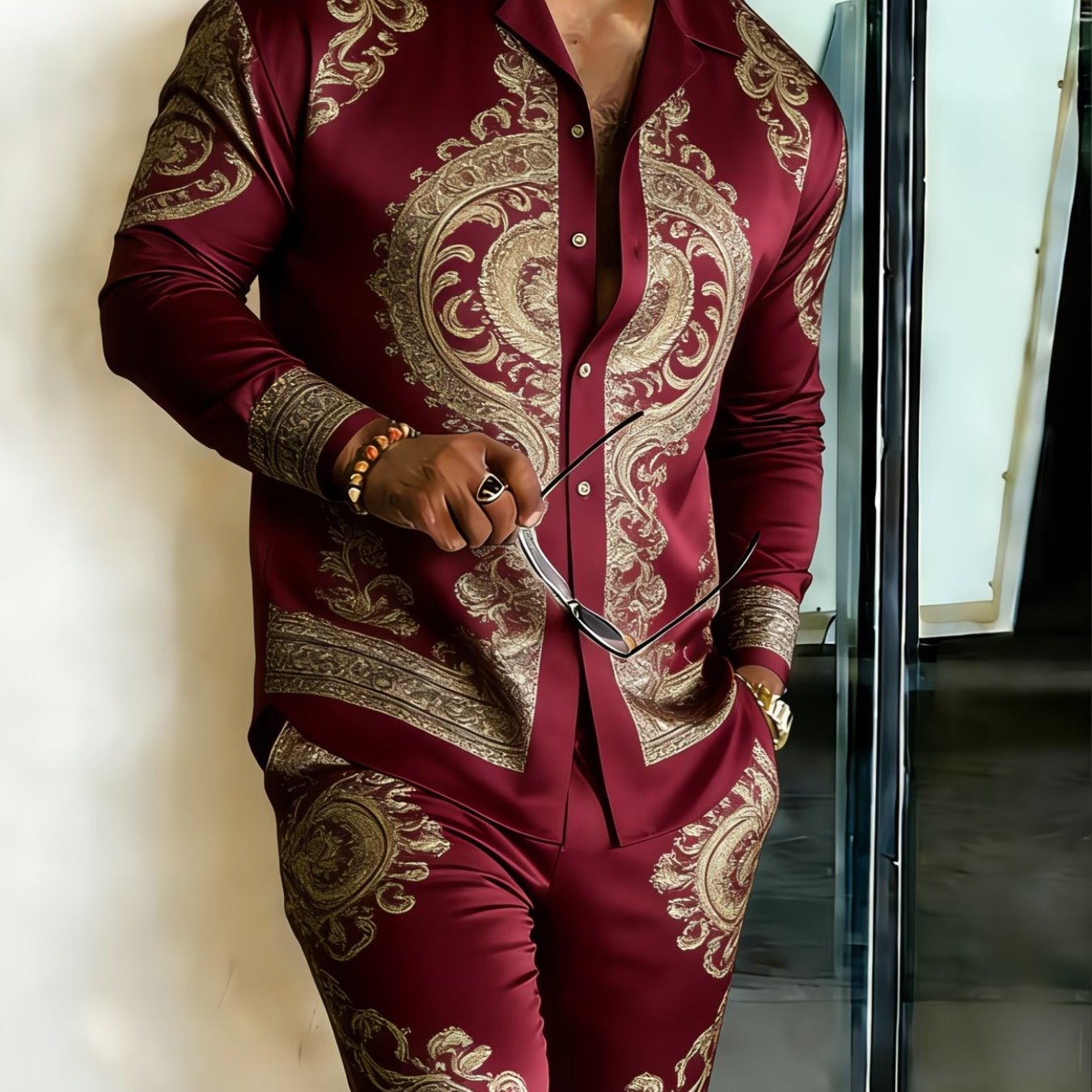 2pcs Set, Fashionable Men's Button- Shirt With Collar And Pants, Breathable And Comfortable, Suitable For Occasions. Ideal For Holiday Gifts/ A Must-have Men's Gift, Perfect For Family, , Brothers, .