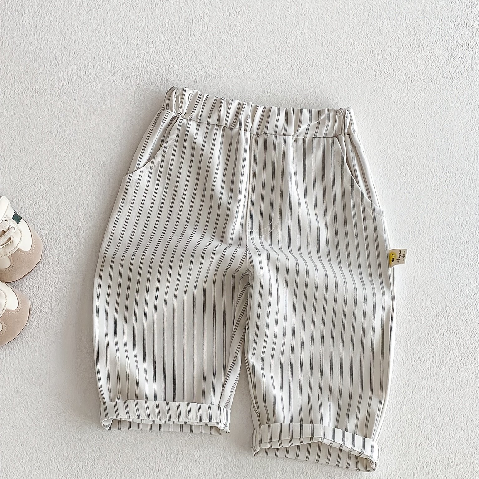 Image of Autumn Striped Casual Long Pants For Boys And Girls With Double Pockets, Thin Outdoor Long Single Pants, Perfect For Outdoor