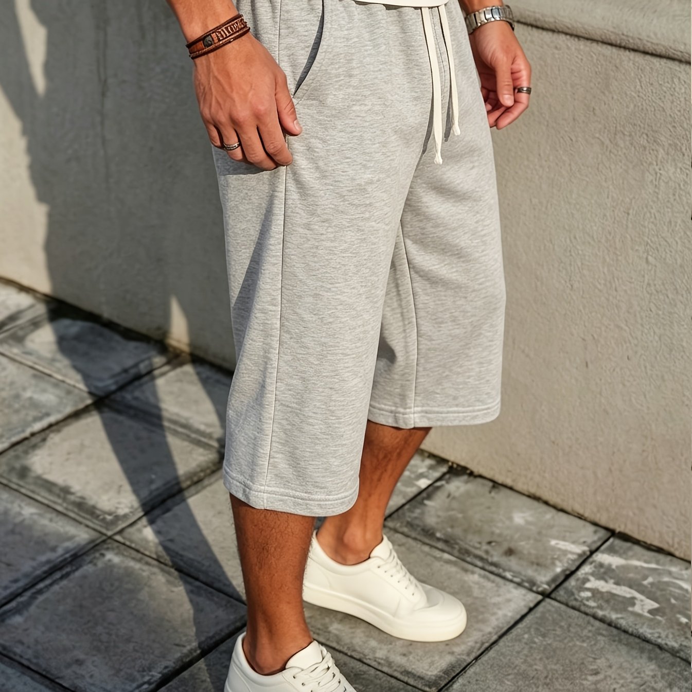TEMU Teen Casual Capri Shorts, Easy To Match For Daily Wear, Outdoor Travel, Sports, Jogging, Fitness, Drawstring Elastic Waist Design, Loose Fit,