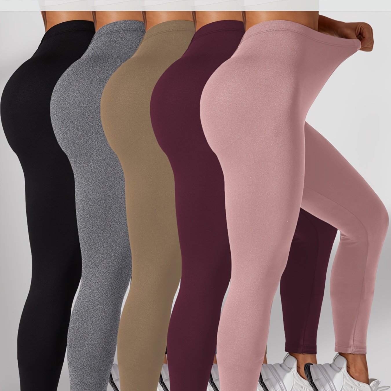 Plus Size 5 Pack Super Leggings For Women, No See Through Workout Running Yoga Athletic Leggings