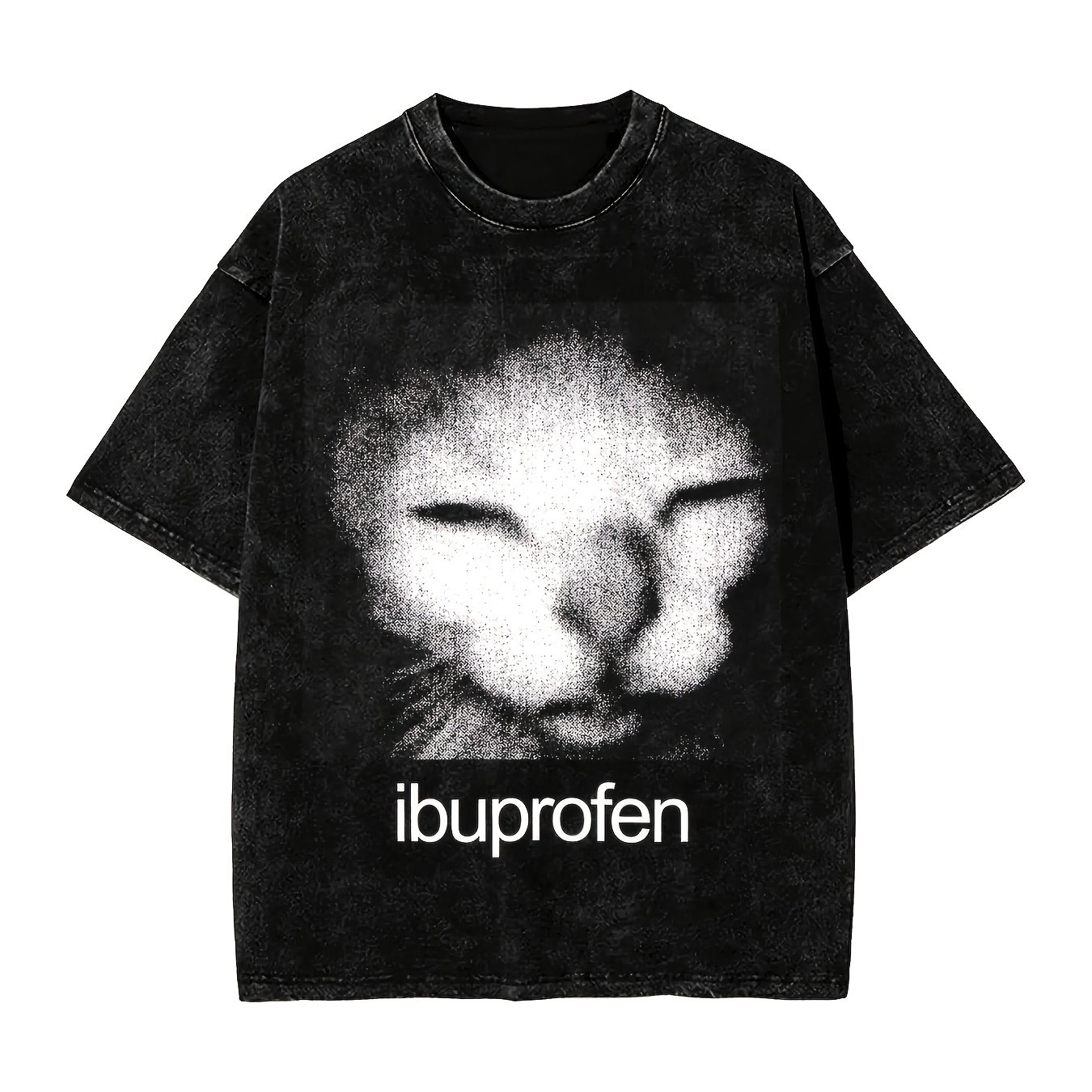 TEMU Men' And Women' Cat Meme T-shirt - Funny Tablet Print Humor Suitable For Casual Wear, Vintage Streetwear Crew Neck Tee With Tablets, Loose Fit