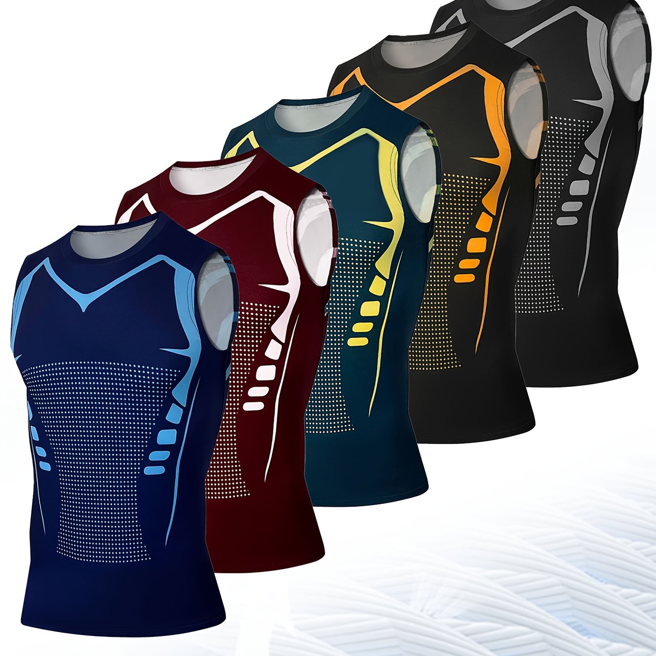 TEMU Ensemble 5 pièces pour homme : T-shirts manches respirants à séchage rapide, justaucorps de sport, débardeurs de course, tenues de sport pour