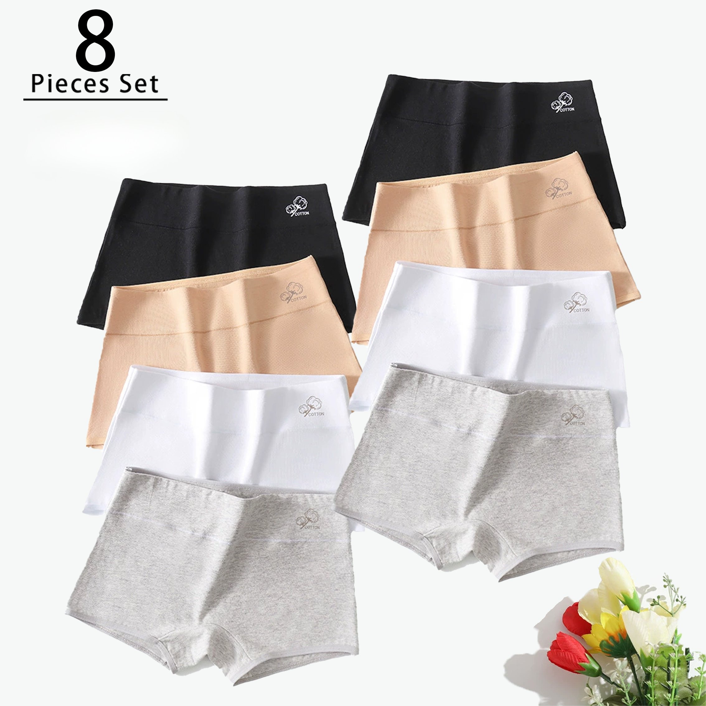 Image of 8pcs Set Of Women's Boxer Briefs, Solid Color, Easy Design, Comfortable And Breathable, Casual Sports Style, Suitable For Daily Wear, Home Relaxation, Fitness Workouts, And Everyday Activities