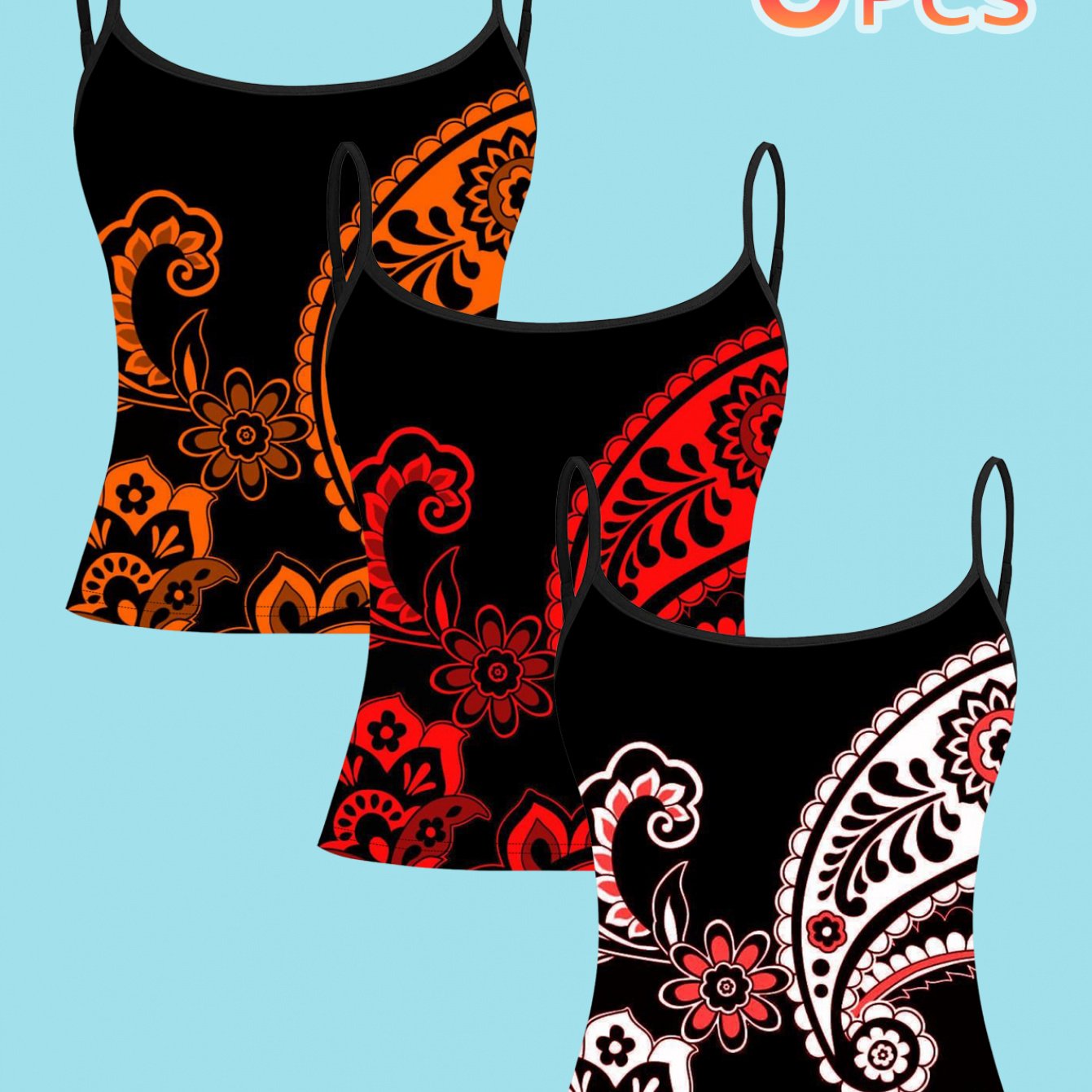 TEMU 3pcs Set Minimalist Paisley Outline Print Spaghetti Strap Camisole Top