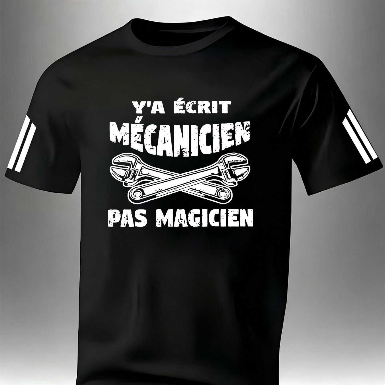 TEMU T-shirt décontracté à manches courtes et col ras du cou pour homme avec tendance « cool 'Y'A ÉCRIT MÉCANICIEN PAS MAGICIEN' » et imprimé à motif