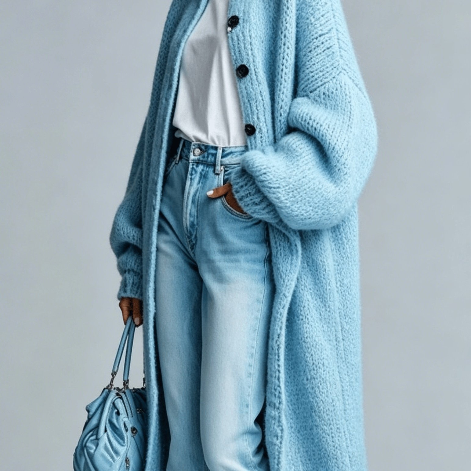 TEMU New Women's Autumn/winter Elegant Long Cardigan, Stand Collar Chunky Long Sleeve Loose Cardigan, , Elegant, Comfortable, And -friendly, Women's