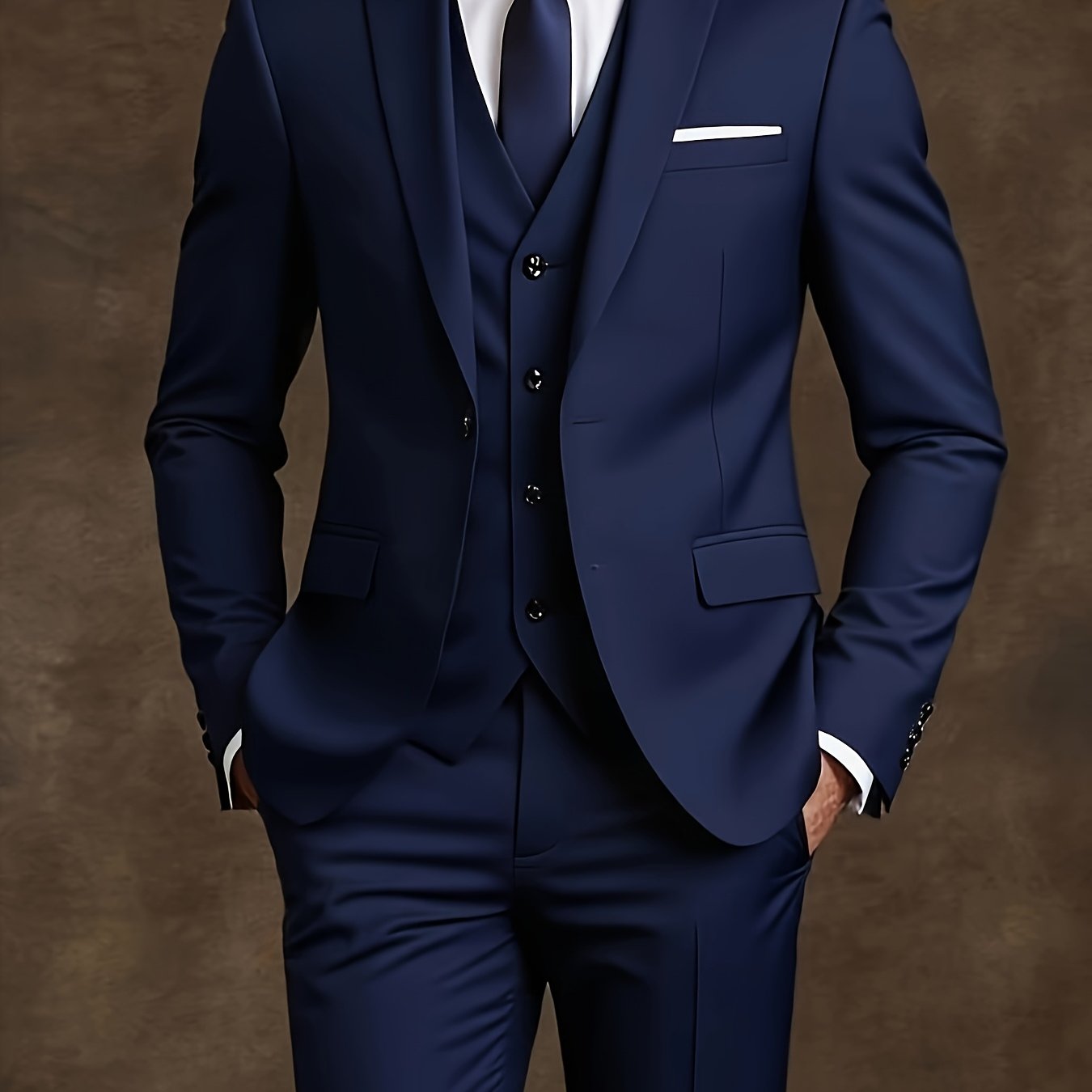 TEMU 3pcs Men's Suit & Blazer Business Wedding Party Suit - Business Attire 3pcs Suit With Collar & Matching Pants, Solid Color Jacket & Trousers For
