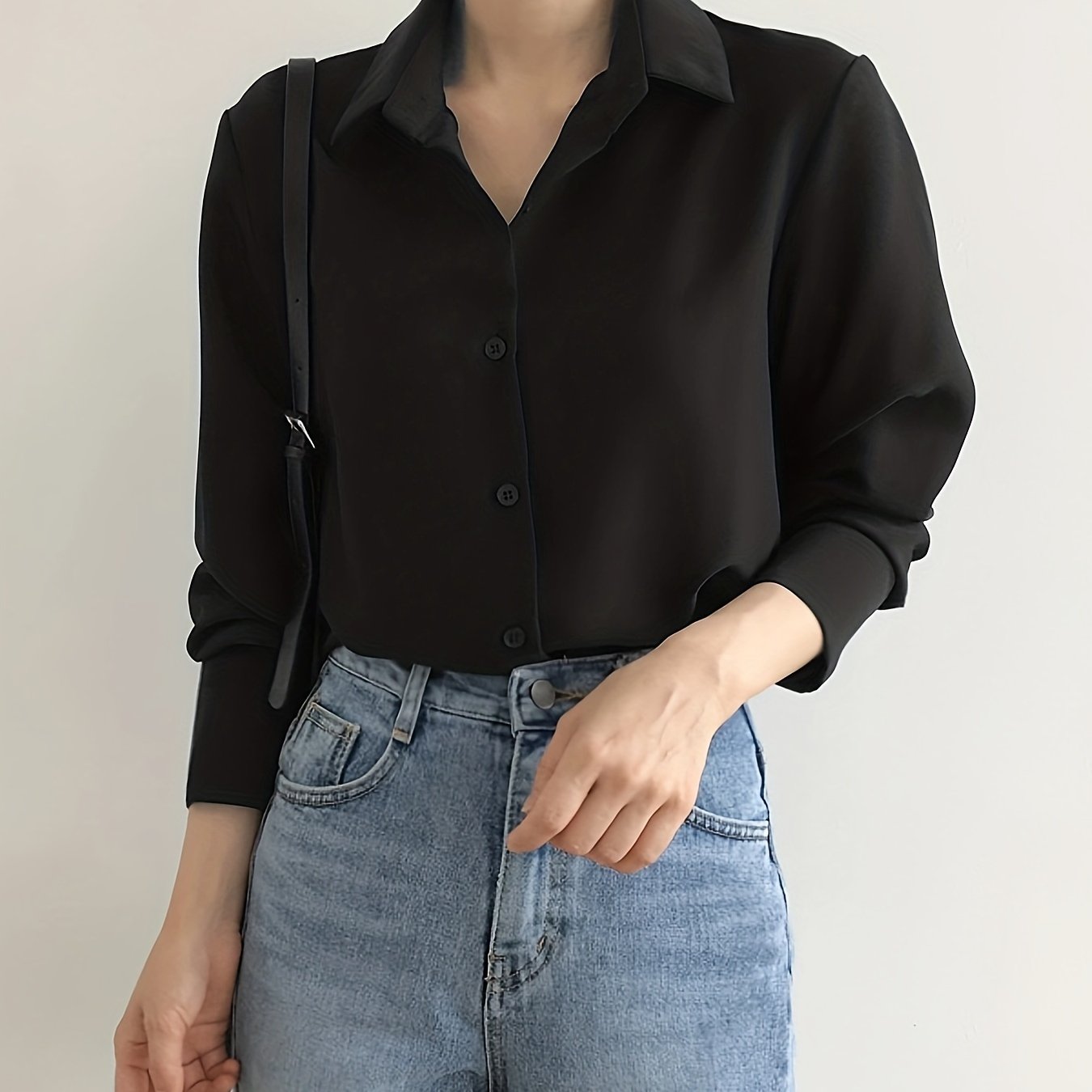 TEMU Camisa Simple Con Botones En La Parte Delantera, Camisa De Manga Larga Versátil Para Primavera Y Otoño, Ropa De Mujer