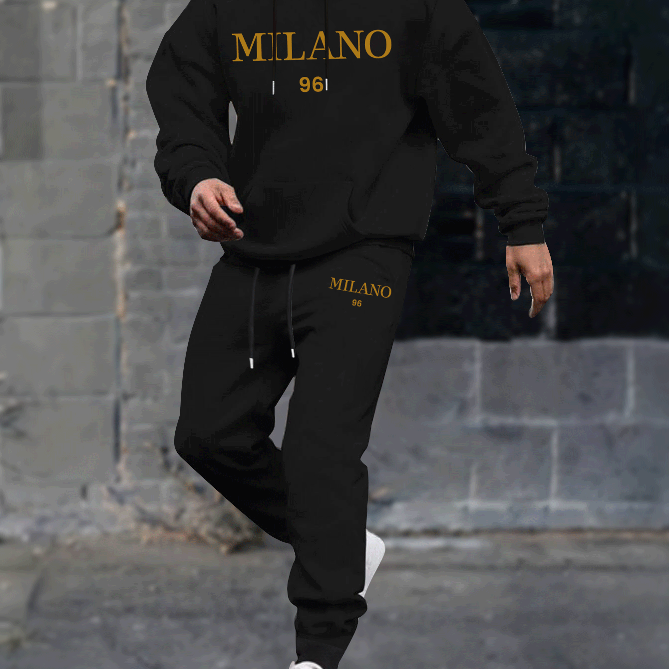 TEMU Retro Letter Print, Men's 2pcs Outfits, Casual Crew Neck Long Sleeve Hoodie Sweatshirt And Sweatpants Joggers Set For Winter & Fall, Athletic