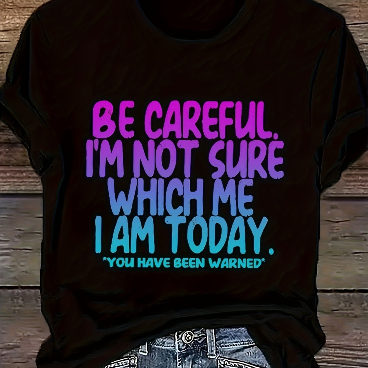 TEMU Women's Funny Saying T-shirt - Today Purple & Blue Lettering Loose Fit Casual Everyday Machine Washable Black - Humorous Gift For Women Funny