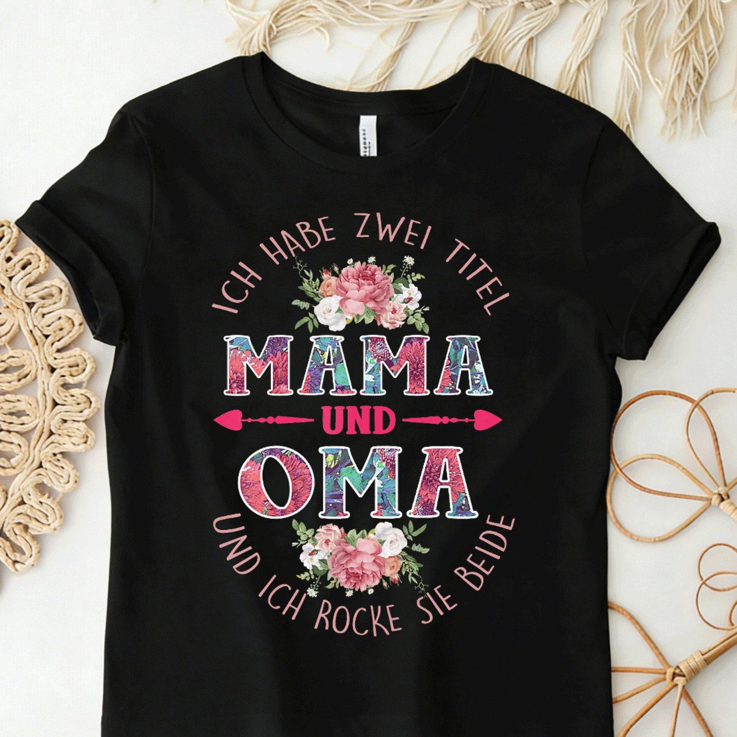 Image of Men' & Women' Funny T-shirt "ich Habe Zwei Titel Mama Und Oma" - Bilingual Text, Unisex Casual Round Neck Shirt Suitable For , Machine Washable, Gift For Moms & Grandmas, 180g