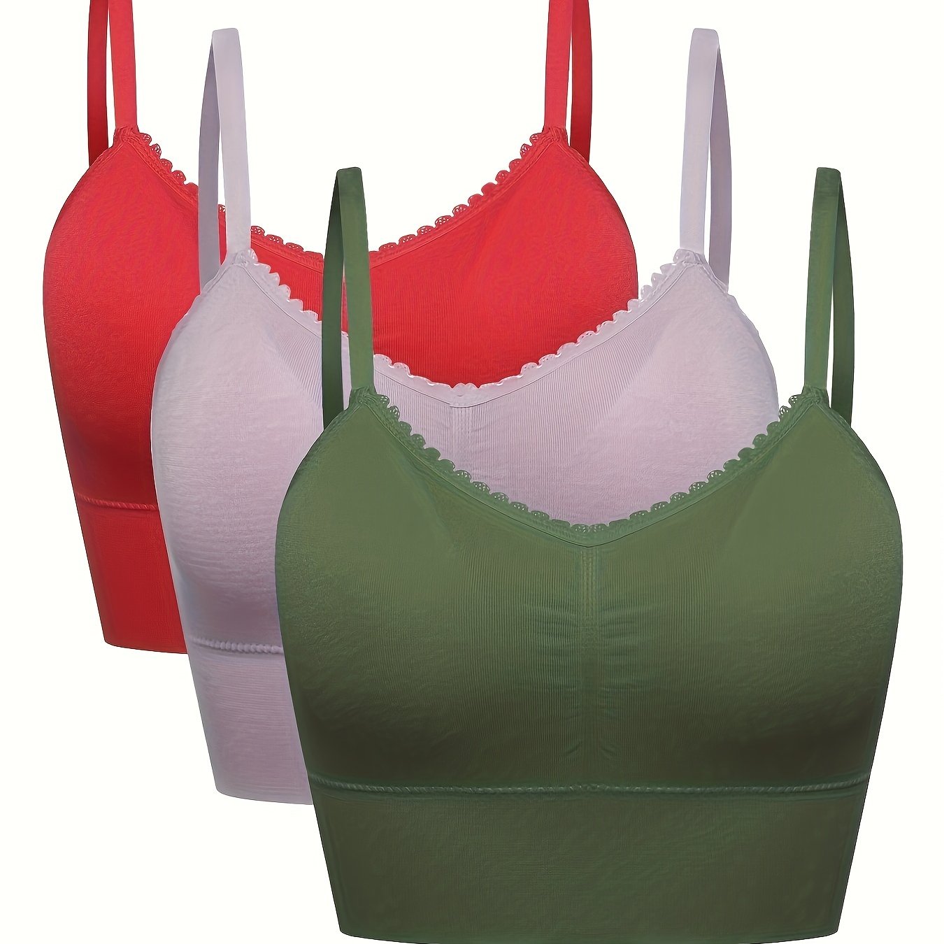 3 Pack Plus Size Basic Bras Set, Women's Plus Solid Wireless Seamless  Pullover Bralette 3pcs Set